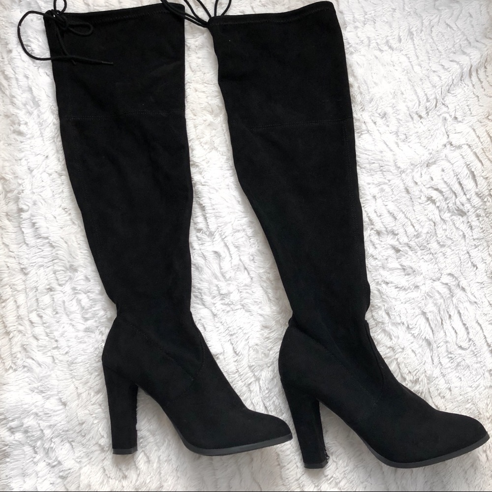 Suede Black Thigh High Boots